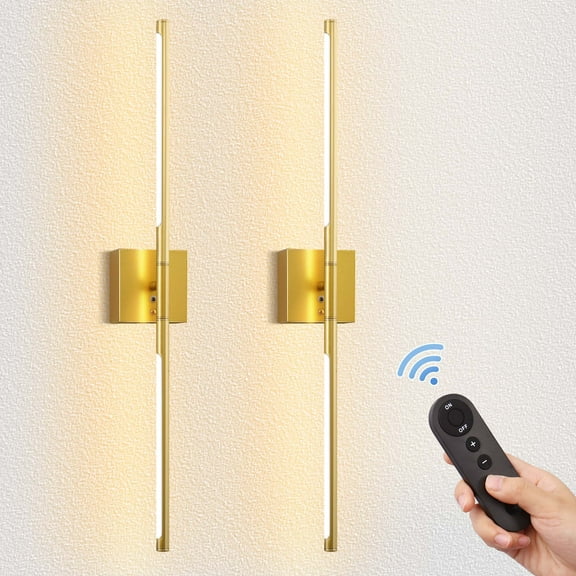 Battery Operated Wall Sconces Set of 2, Gold Wireless Rechargeable LED Wall Lights with Remote Control for Living Room, Bedroom, Hallway