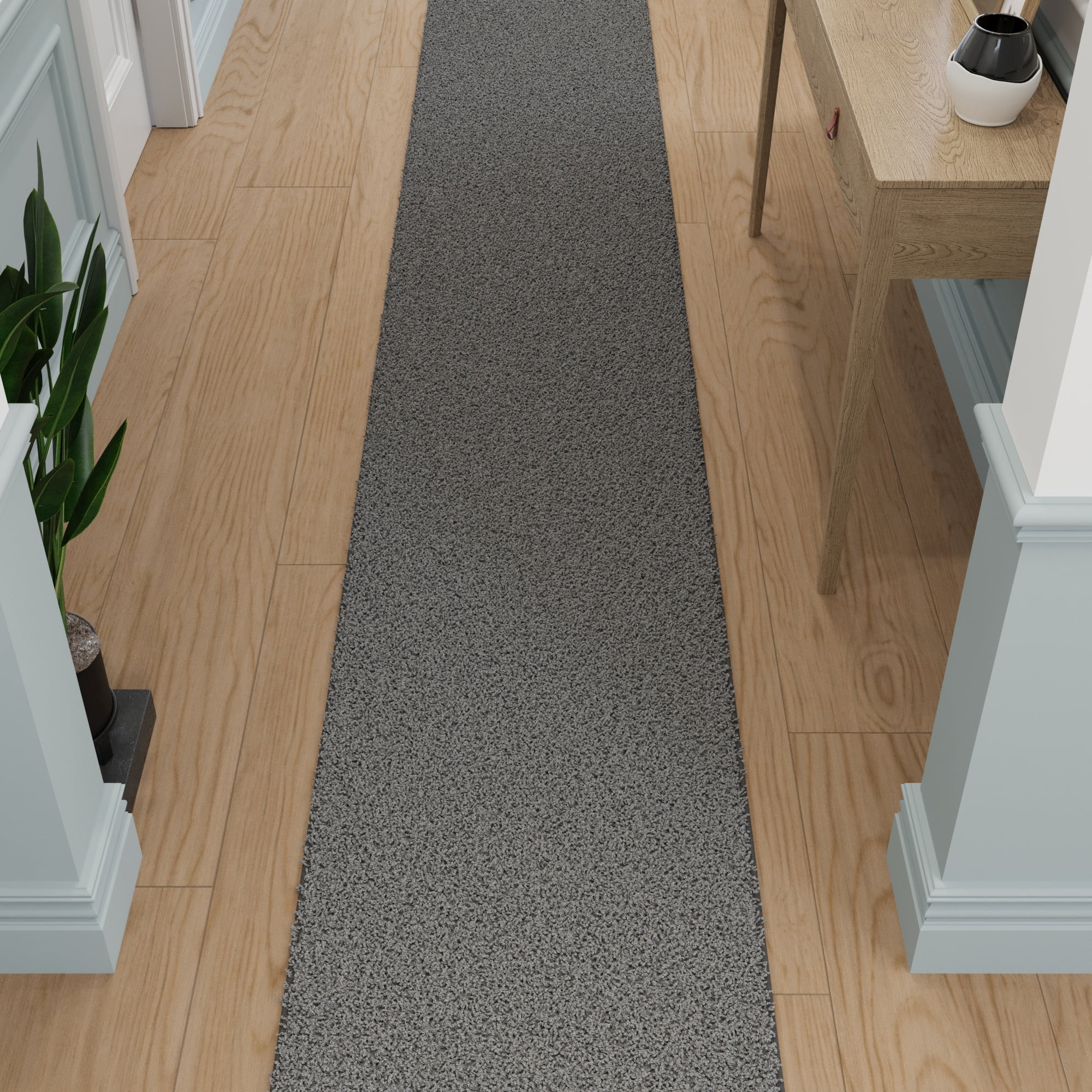 Ottomanson 2x27 Non-Slip Shag Runner Rug Plush Carpet for Bedrooms & Hallways, 2' x 27', Gray