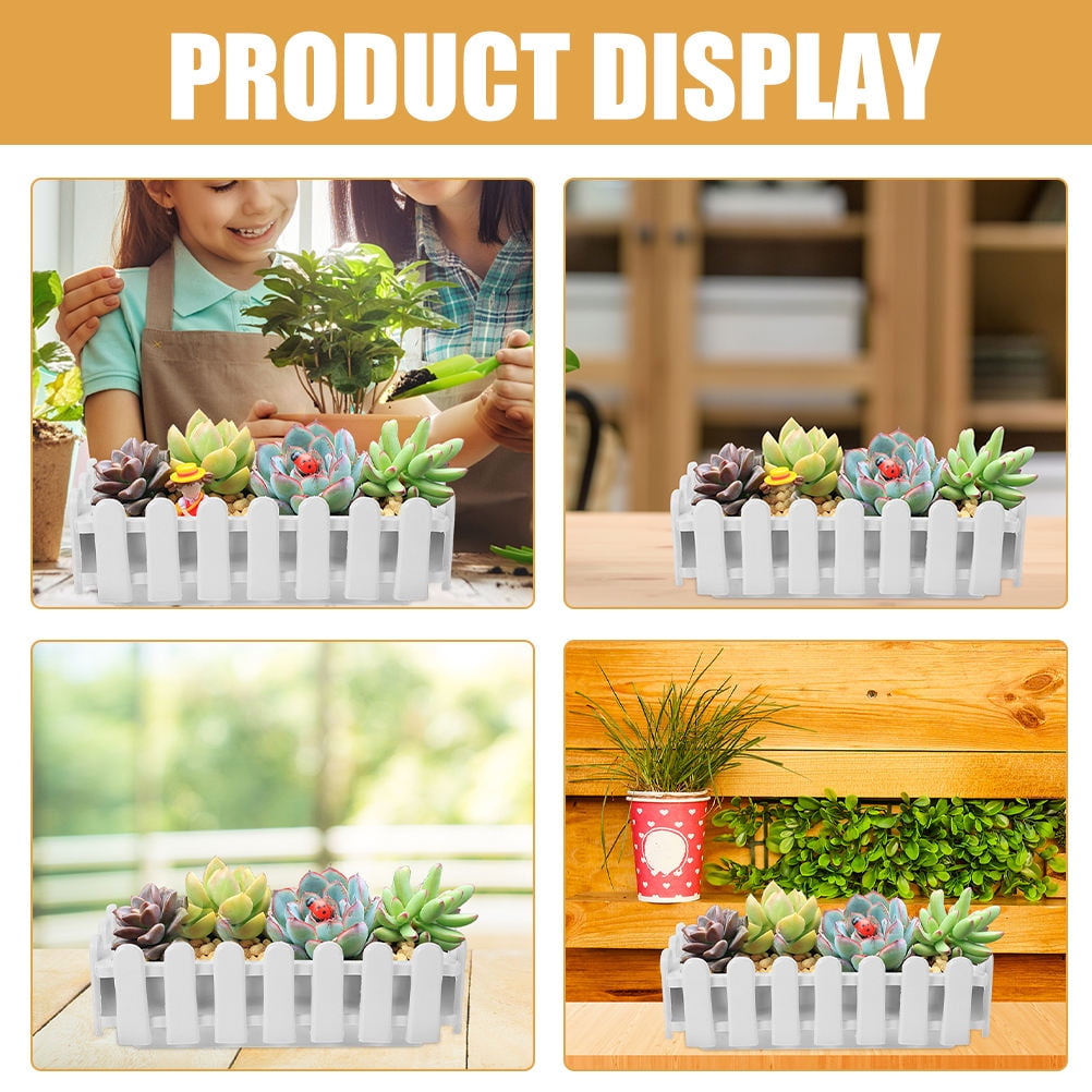 NUOLUX White Fence Shaped Plastic Planter Box for Outdoor Plants and Vegetable Garden