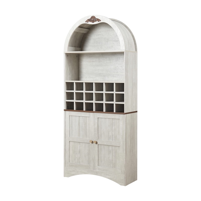 Arched Bar Wine Storage Liquor Cabinet with Removable Wine Grid, Freestanding Bookcase with Adjustable Shelves