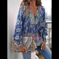 thumbnail image 4 of Blusa Informal con Cuello en V para Mujer, Holgada, con Estampado Floral, de Larga, para Playa. Azul Marino S, 4 of 10