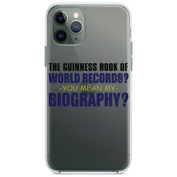 DistinctInk Clear Shockproof Hybrid Case for iPhone 13 (6.1" Screen) - TPU Bumper Acrylic Back Tempered Glass Screen Protector - Guinness Book Of Records - My Biography