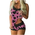 thumbnail image 2 of Bixock Women Loungewear Set Valentines Pajamas for Women Heart Print Lace Camisole Tank Top Sleeveless Patchwork Short Pants Casual Sleepwear, 2 of 6