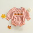 thumbnail image 2 of Gerichy Newborn Infant Baby Girl Halloween Outfit Pumpkin Turkey Embroidery Long Sleeve Smocked Bubble Romper Ruffle Thanksgiving Bodysuit 0-18 Months, 2 of 4