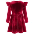 thumbnail image 2 of OBEEII Toddlers Baby Girls Fall Long Sleeve Solid Color Ruffled Velvet Dress Baby Girls Cake Smash Dress Wedding Flower Girl Dress 12-18 Months red, 2 of 9