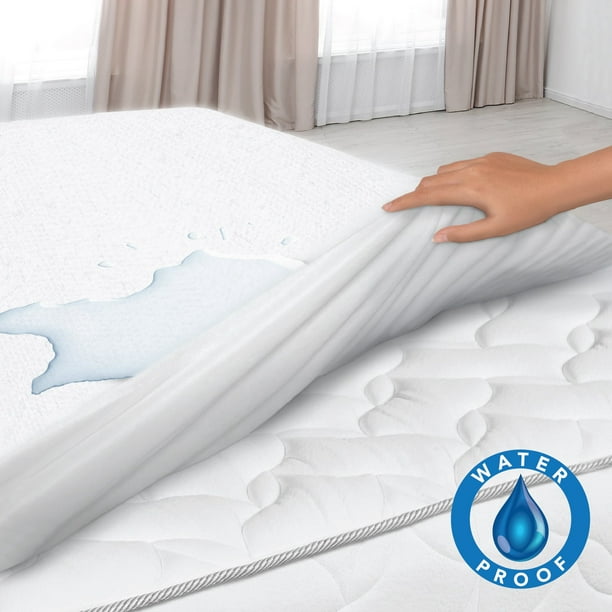 COMFII HOME Protège-matelas imperméable à glissière en bambou (KING) -  Couvre-matelas ajusté de 16 po de profondeur - PVC, SANS vinyle -  Anti-punaises de lit et anti-acariens - Hypoallergénique 