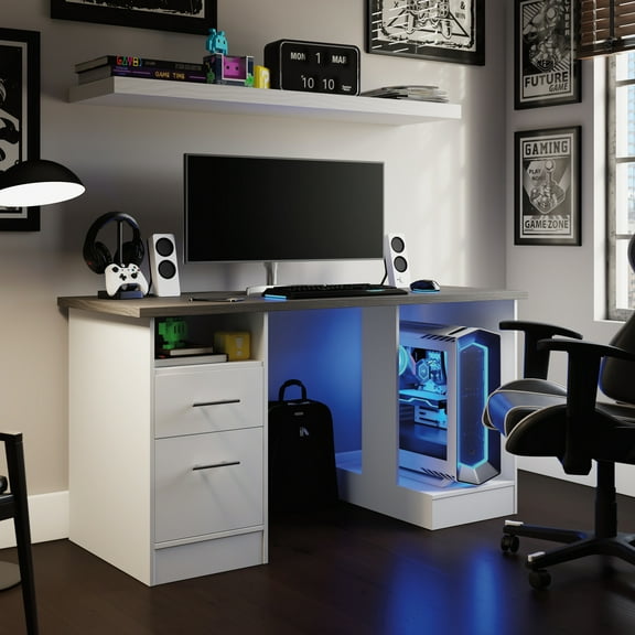 Sauder Desk for Gaming with Charcoal Ash Accent Top, White Finish