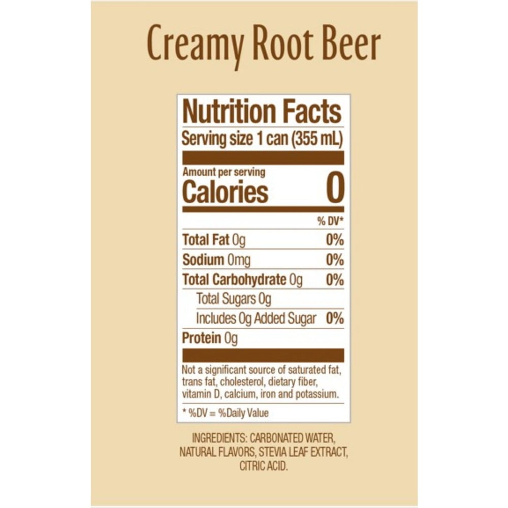 12 oz Can Creamy Root Beer Zero Sugar Naturally Sweetened Soda (12/Carton)