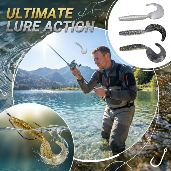 Freshwater and Saltwater Fishing Bait, Curly Tail Grub, Soft Plastic Baits, Bionic Fishing Lure, 1.5 Inch Glitter Gold Sprayed Soft Plastic Worms, Bulk Unpackaged, Order in