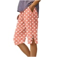thumbnail image 2 of Sakmal Straight Leg Shorts Women High Waisted Knee Length Bermuda Pink Elastic Waist Polka Dot Ladies Shorts with Pockets, 2 of 5