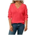 thumbnail image 2 of Qulqfy Trendy Tops for Women 2026 Waffle Knit Plus Size Red V Neck Tunic Shirts Spring Long Sleeve Fall Shirts Cute Going Out Tops for Women XL, 2 of 9