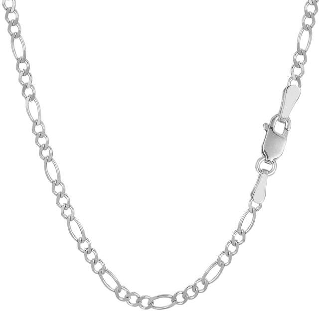 14k White Solid Gold Figaro Chain Necklace, 2.6mm, 20"