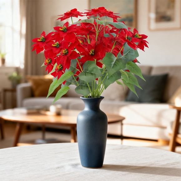 ZZkhGO Christmas Flower Bouquet, Red Artificial Holiday Floral Arrangement, Lifelike Fake Flowers for Tabletop Gift Decor
