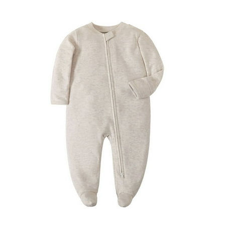 

EOYWHK Baby Jumpsuits Winter Casual Solid Color Long Sleeve Rompers Zipper Closure with Foots 3T Walking Running Climbing Overalls 3M-12M