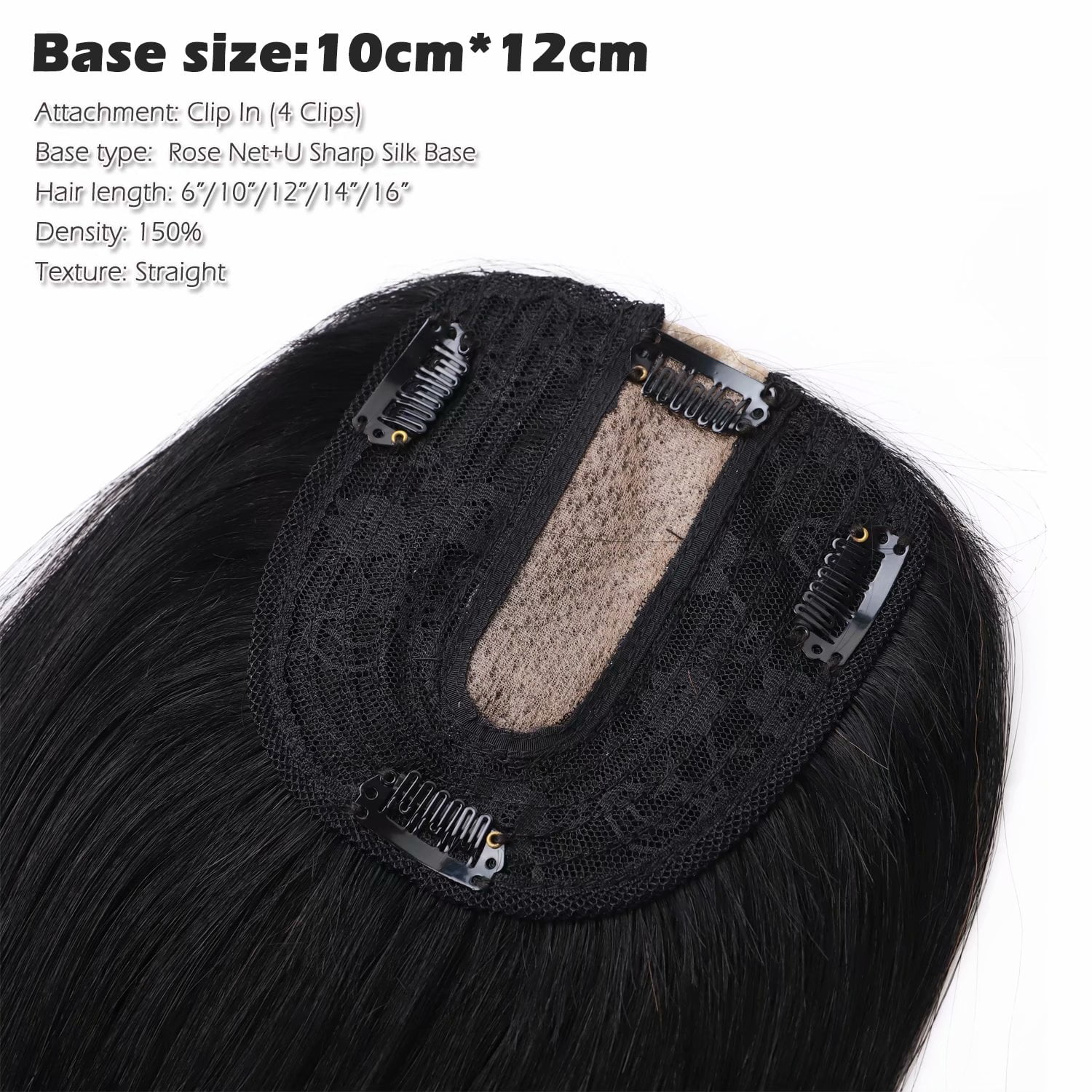 Benehair 100% Real Remy Human Hair Extensions Clip In Topper Toupee Hairpiece Silk Base for Women Hair Loss 12cm*10cm US