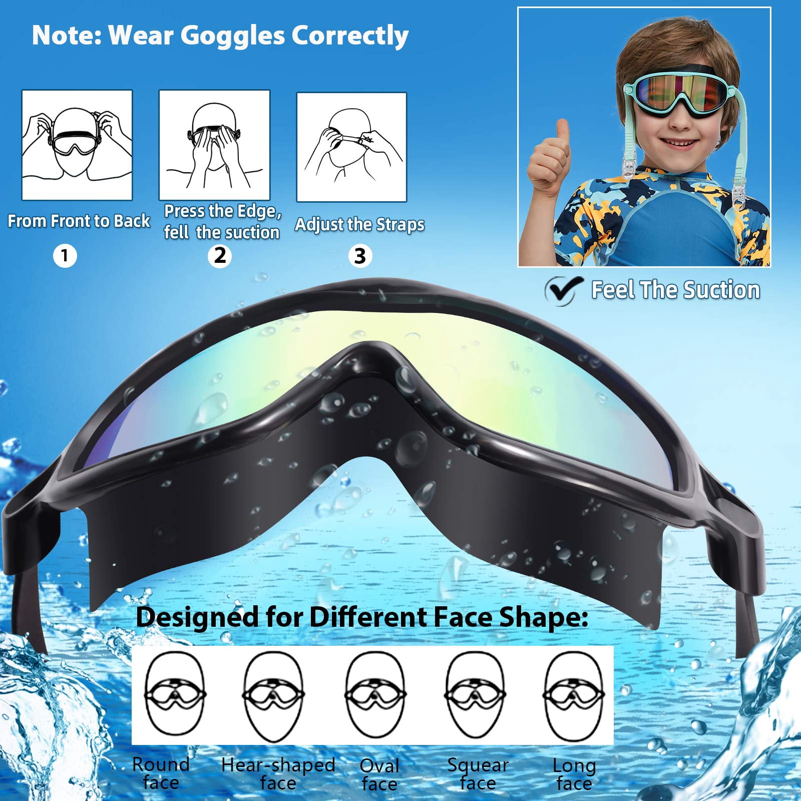 Swim Goggles 2 Pack, Kids Swimming Goggles with Earplugs&Nose Clip Wide View Anti-Fog/UV