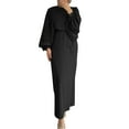 thumbnail image 1 of Wdgfv Robe Maxi Unie pour Femmes Portefeuille à Nouer à la Taille Manches Lanterne Longues Abaya Robe Moyen-Orientale Musulmane, 1 of 5