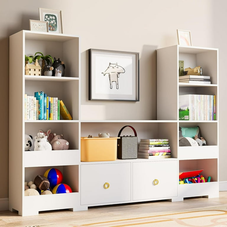 Cozy Castle 4 Tier Bookshelf U Shaped Bookcase with 9 Cubes and 2 Drawers Combination Cube Storage Shelf for Living Room Bedroom and Playroom