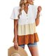 thumbnail image 1 of Top de verano para mujer, manga corta, cuello en V, botón frontal, bloque de color, dobladillo con volantes, Top para mujer naranja M, 1 of 8