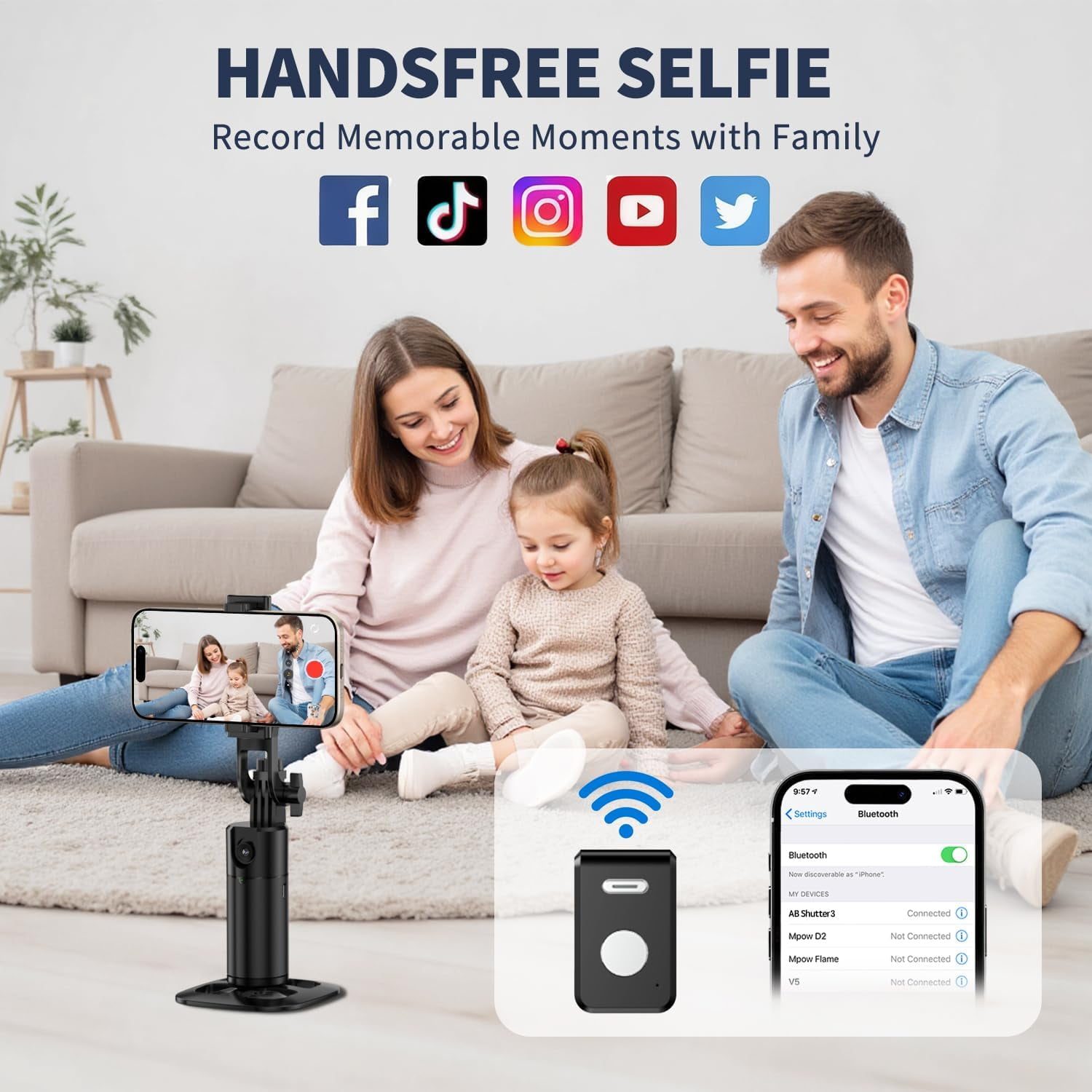 Auto Face Tracking Tripod 360 Rotation iPhone Desk Stand. Cell Phone Photo Vlogging Kit with Remote & Gesture Control. Rechargeable Smart Shooting Selfie Fill Light Stand for Live Record No App