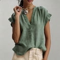 thumbnail image 6 of LEKODE Cotton Boho Tops for Women Oversized T-shirts Peasant Blouses Cute Shirts Lace Top Button Down Shirts Solid Summer Tops Womens Boho Summer Tops Blackish Green L, 6 of 7
