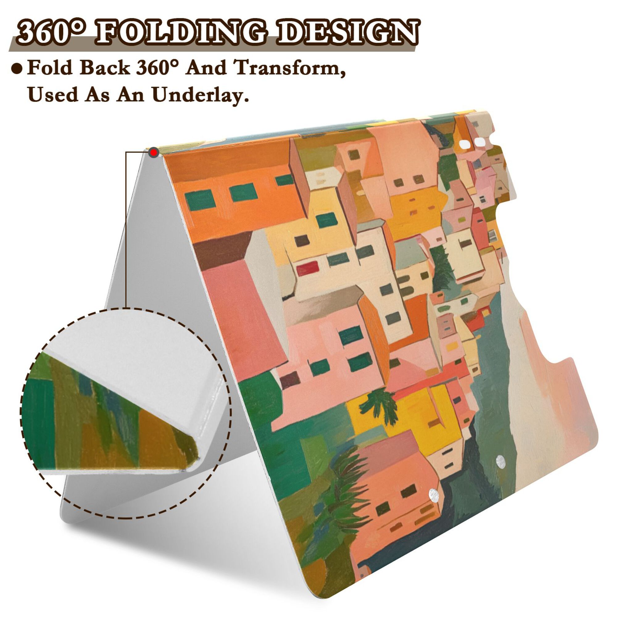 FORMRS A4 Clipboard Folder with Pen Holder Horizontal Foldable School Office Binder, Pink Cityscape Painting