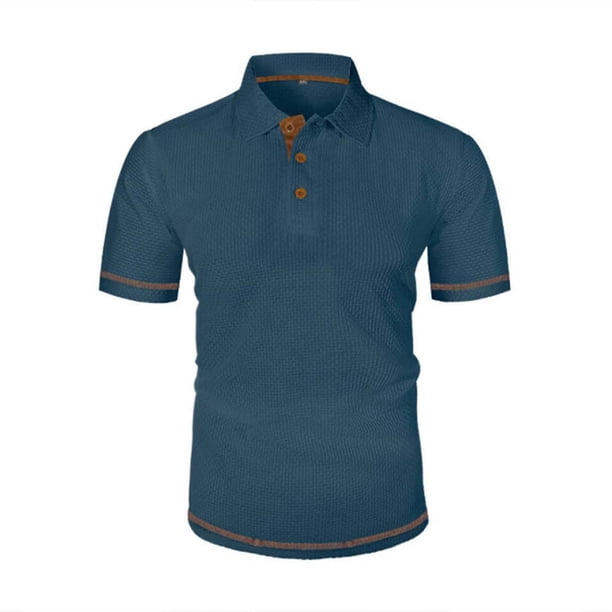 Blusa y camisa de manga corta con cuello vuelto para hombre, informal, de moda, de color liso, con botones, solapa y hebilla de gancho, camiseta de manga corta de poliéster para hombre.
