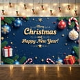 thumbnail image 2 of Christmas Theme Christmas Banner Festive Happy New Year Banner Gold Ornaments Pine Branches Holiday Banner for Christmas Party New Year Celebration Indoor Decoration, 2 of 9