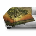 thumbnail image 3 of Landscape Soft Flannel Fleece Throw Blanket, Sunset Scenery in a Valley with a Big Old Tree Artwork Photo, Cozy Plush for Indoor and Outdoor Use, 50" x 70", Fern Green Marigold, by Ambesonne, 3 of 6