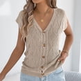thumbnail image 6 of Felirenzacia Women's V Neck Tank Top, Cable Ribbed Knitted Sleeveless Button up Tee,Khaki,S, 6 of 8