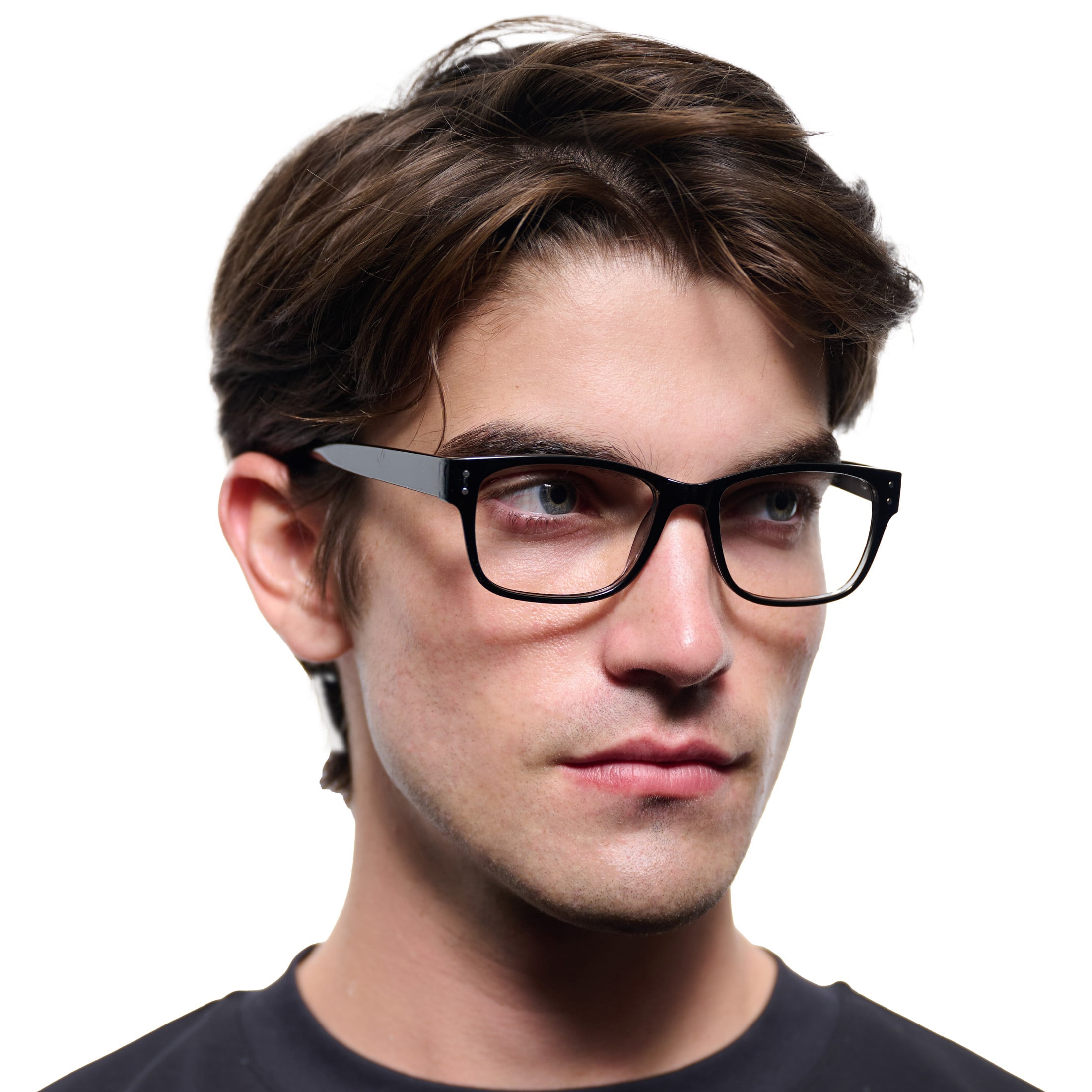 M+ Mens Rectangular Flat Metal Reading Glasses Gun 1.75 Birch in Gunmetal with Classic Black Temples