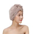 thumbnail image 3 of Toalla para la cabeza de color rosa pálido, toallas de microfibra para secar el cabello, turbante envolvente súper absorbente con botón, cabello seco rápido para mujeres, 3 of 4
