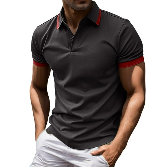 Cathalem Men Polo Shirt Casual Slim Fit Mock Neck Basic Designed Cotton Shirts,Black L