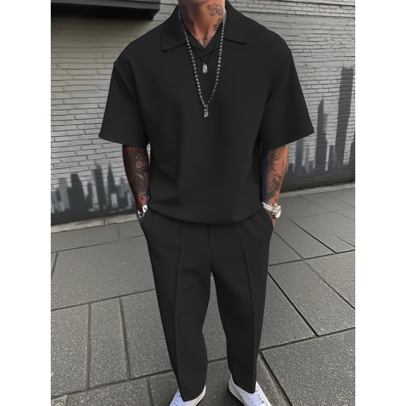 ANVTT Men's Tracksuits 2 Pieces Set Short Sleeve Causal Lapel Hiking Jogging Gym Sports Sweatsuit for Men 2 Piece Outfits Gray-M