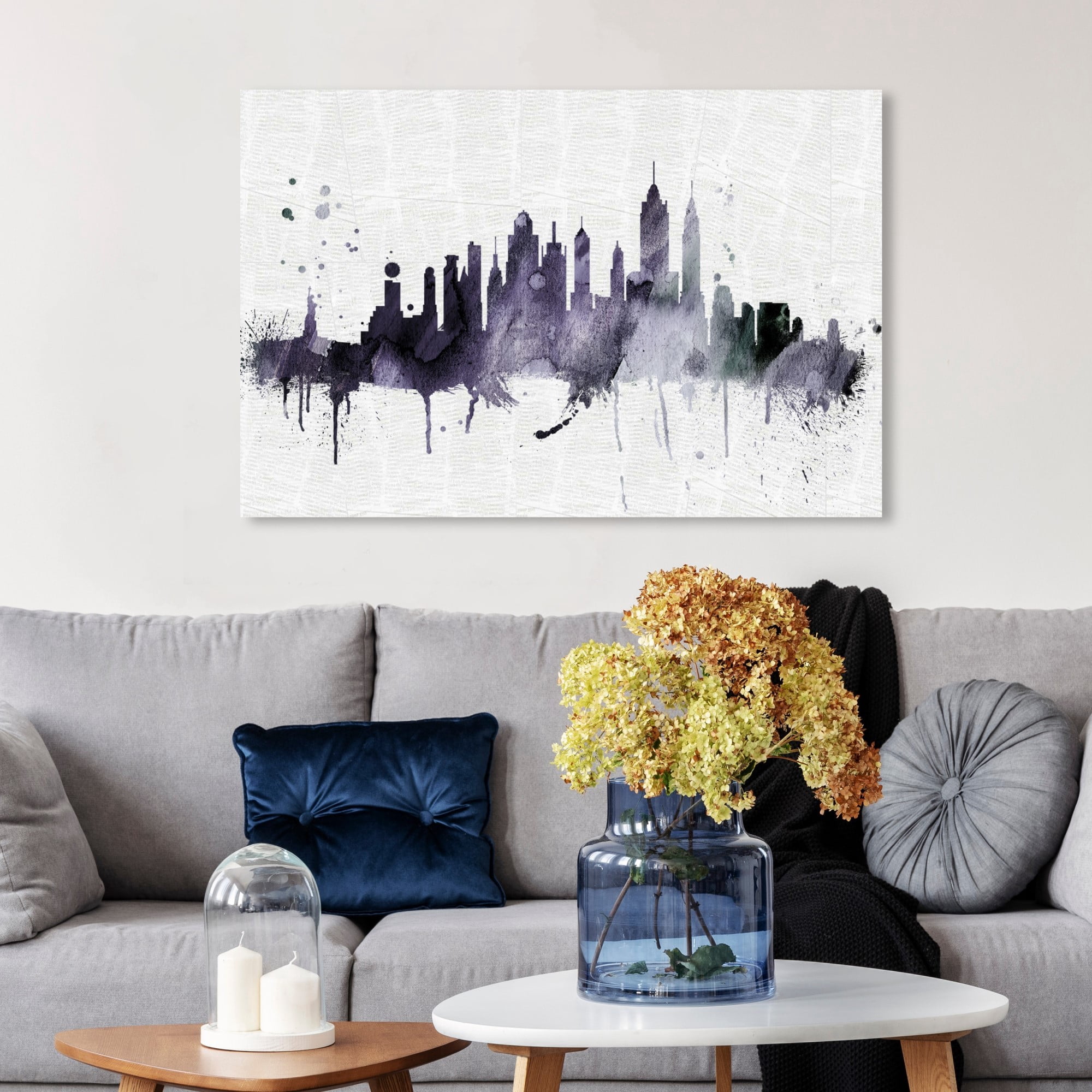 Wynwood Studio 'NY Skyline' Cities and Skylines Wall Art Canvas Print - Purple, White, 36" x 24"