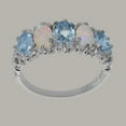 thumbnail image 3 of LBG British Made 10k White Gold Natural Aquamarine & Opal Womens Eternity Ring - 33 size options - Size 5.25, 3 of 8