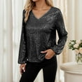 thumbnail image 2 of T Shirts for Women Sequins Tops for Women Black Long Sleeve Sparkly Shirt Glittery Top Women'S Clothing Holiday Outfit, 2 of 5