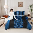 thumbnail image 4 of Homewish Navy Leopard Print Bedding Comforter Set for Female, Chic Stripe Abstract Twin Comforter Sets, Modern Fashion Art Reversible Bedding Set, Lightweight Room Decor, 2pcs, 4 of 8