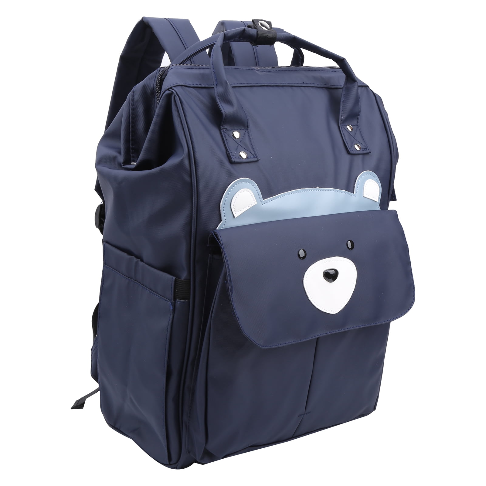NFTIGB Multifunction Diaper Bag Backpack, High-Capacity Mother and Baby Bag with Handles, Water-Resistant Navy Blue Bear Pattern (16.54 inches / 42.0 cm)