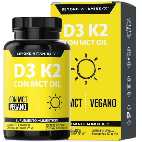 Suplemento Alimenticio Vitamina D3, Vitamina K2 y MCT Beyond Vitamins 60 cápsulas