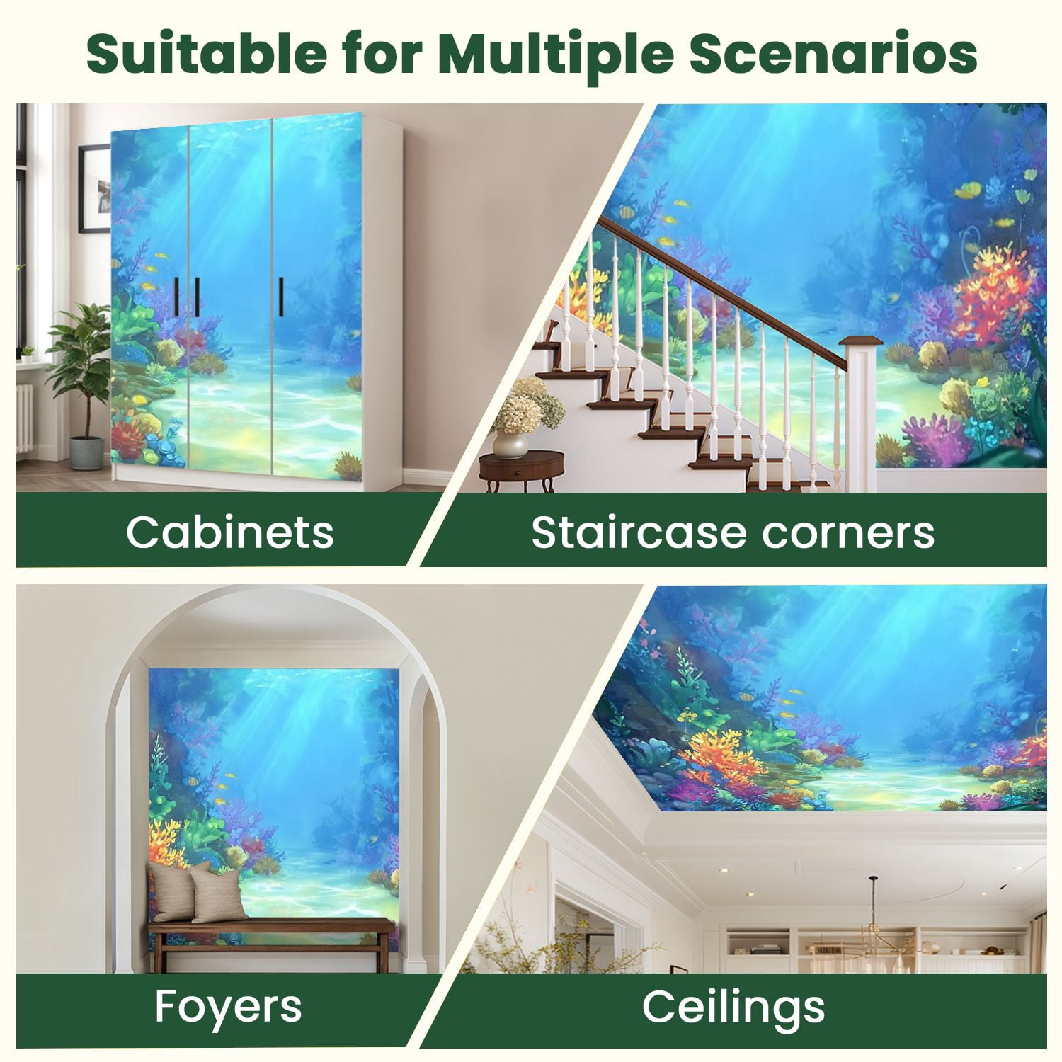Peel and Stick Wallpaper Mysterious Peaceful Undersea World Video Games CG Modern Art Wall Mural Decor Self Adhesive and Removable 100in x 144in