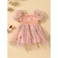 thumbnail image 3 of EYIIYE Bambin Filles Princesse Robe Bébé Été à Manches Courtes Robe en Tulle Carré Robe Fleur Brodée en Maille Froncée Robe Enfants en Vrac Robe Décontractée pour Fête, 3 of 9