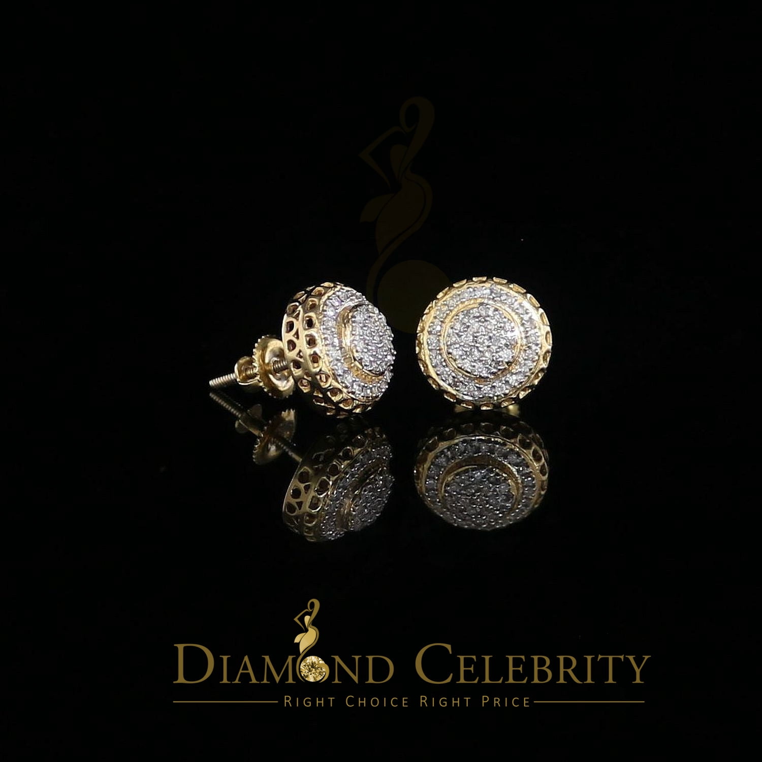 Diamond Celebrity's 925 Sterling Silver 0.20ct Diamond For Women's/ Men's Yellow Stud Round Earrings