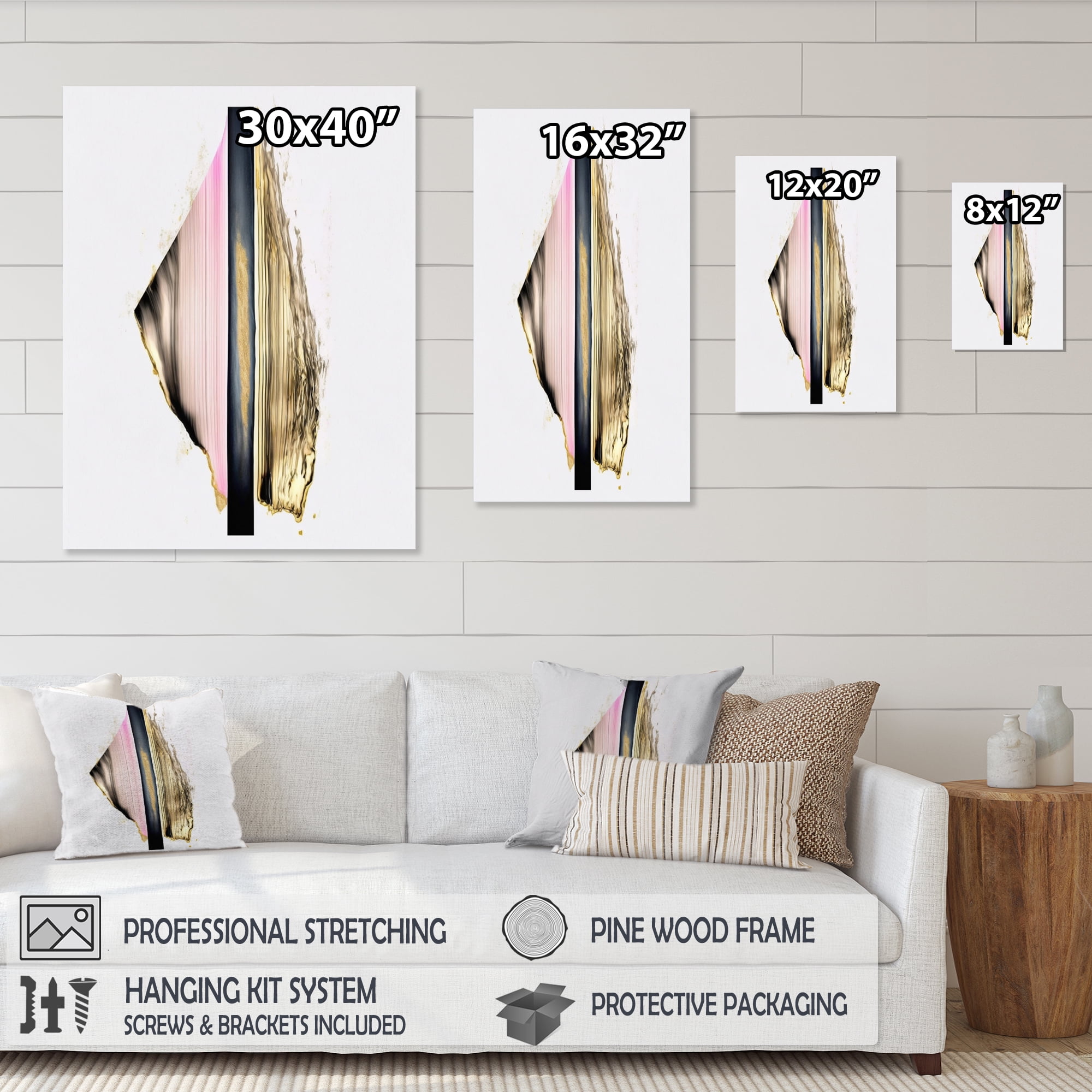 Designart Minimalism Pink And Gold Cubic Fusion III Canvas Wall Art