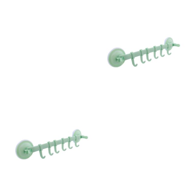 Cateissary Colgador de pared 6 ganchos Estante Estantes colgantes ajustables Ventosa Toalla sin clavos Succionador de plástico Tipo de bloqueo Verde 2Conjunto