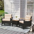 thumbnail image 2 of KOTEK 3-Piece Patio Furniture, Outdoor Conversation Set with Removable Cushions, Acacia Wood Tabletop and Armrests, PE Rattan Wicker Bistro Set for Porch, Balcony, Backyard (Beige), 2 of 17
