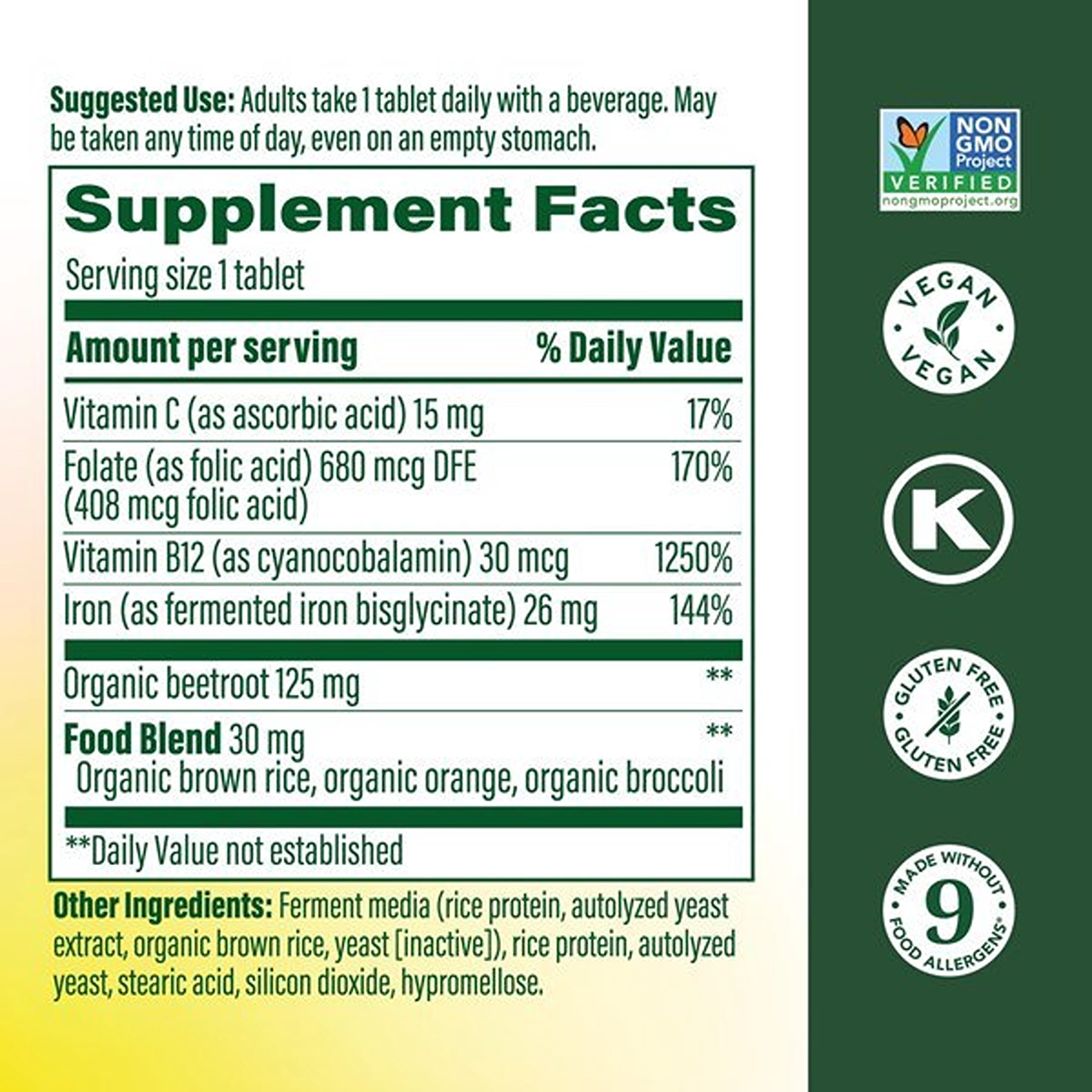 MegaFood Blood Builder Iron Supplement for Women, Vitamin C