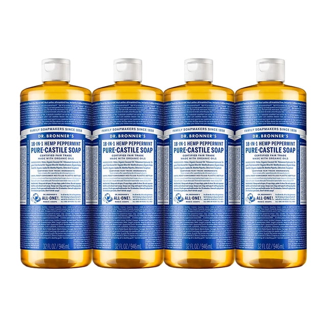 Jabón líquido Dr. Bronner's Pure-Castile Peppermint 946 ml, paquete de 4