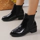 thumbnail image 3 of Zapatos Botines para mujer Nuevas botas de cuero con capa de perlita para mujer botines de punta redonda informales elegantes clásicos con patrón color negro para invierno (Black 7), 3 of 7