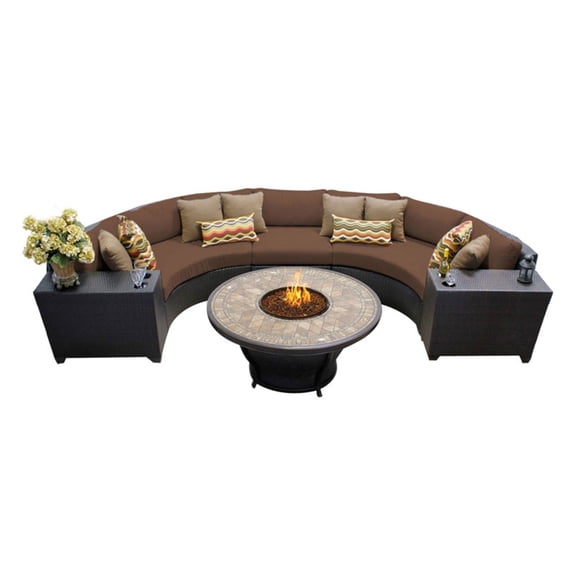 TK Classics Barbados Wicker 6 Piece Patio Conversation Set with Cup Table and 2 Sets of Cushion Covers